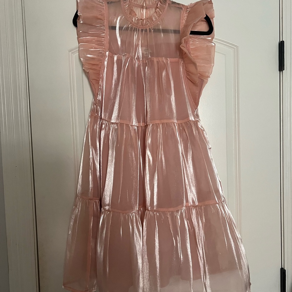 Pink Pleated Sundress with Flutter Cap Sleeves